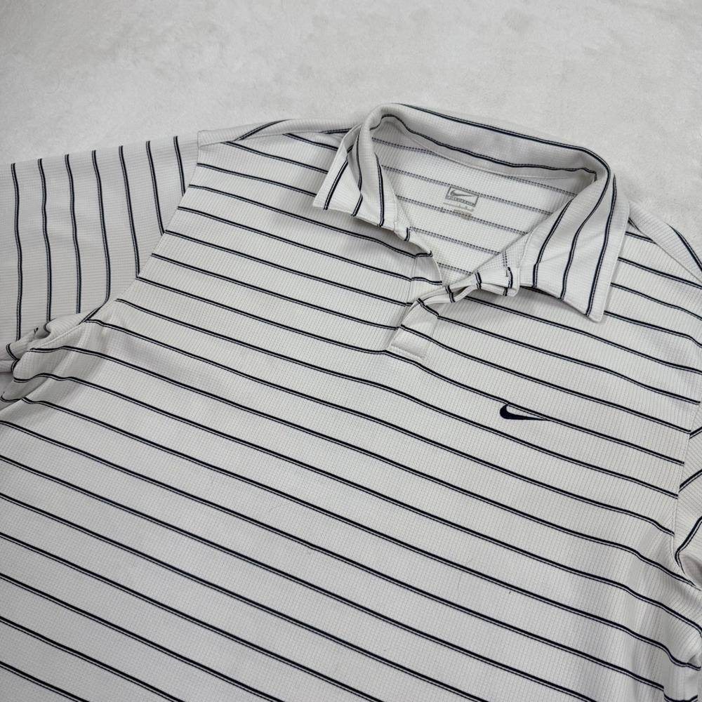 Nike Performance‎ Mens Golf Polo Shirt White Blue Striped Large 288311-100